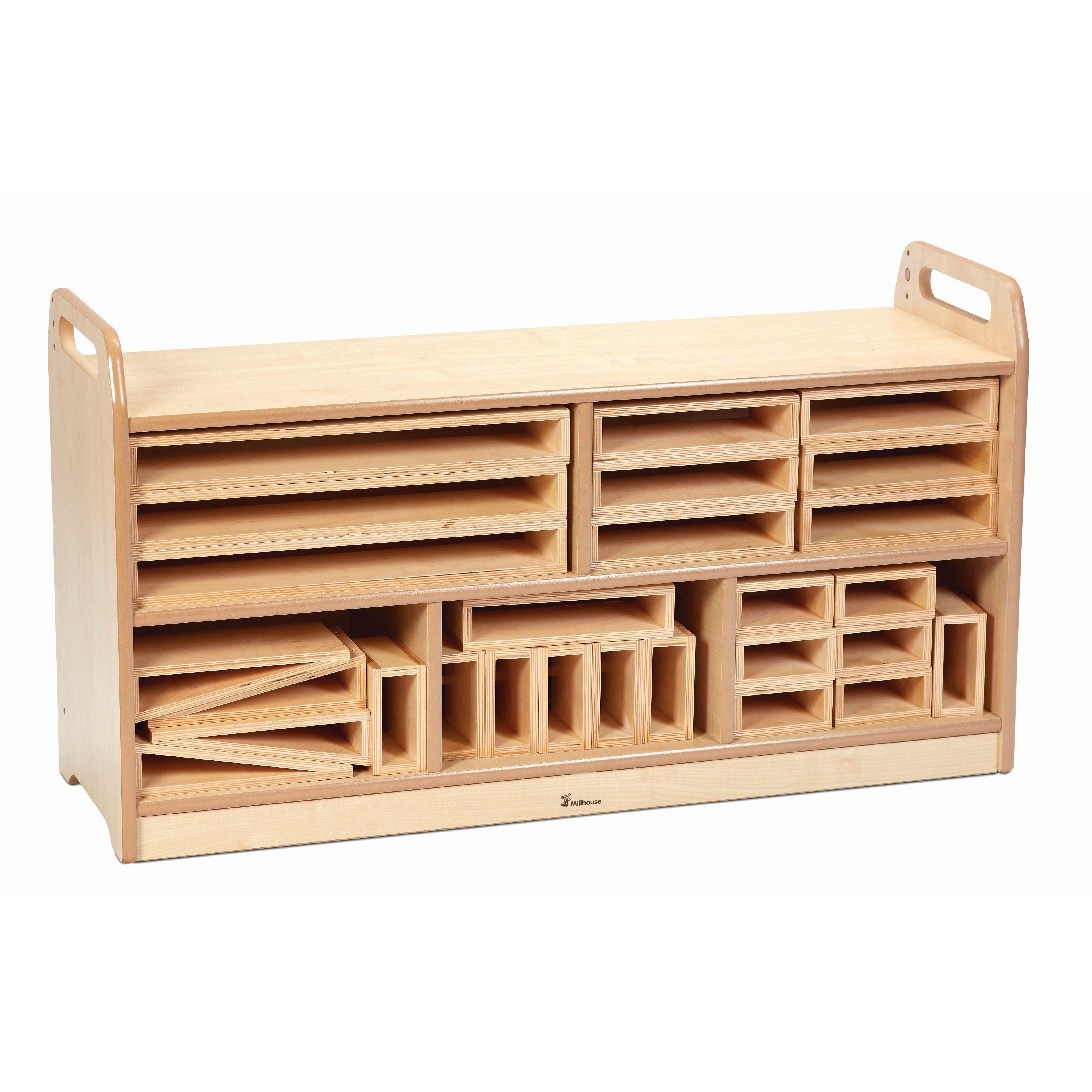 The Hollow Blocks are neatly Stored in the Unit with Back, on a white background.
