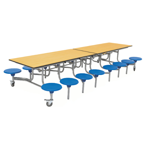 Spaceright 16 seater table Maple and Blue Seats