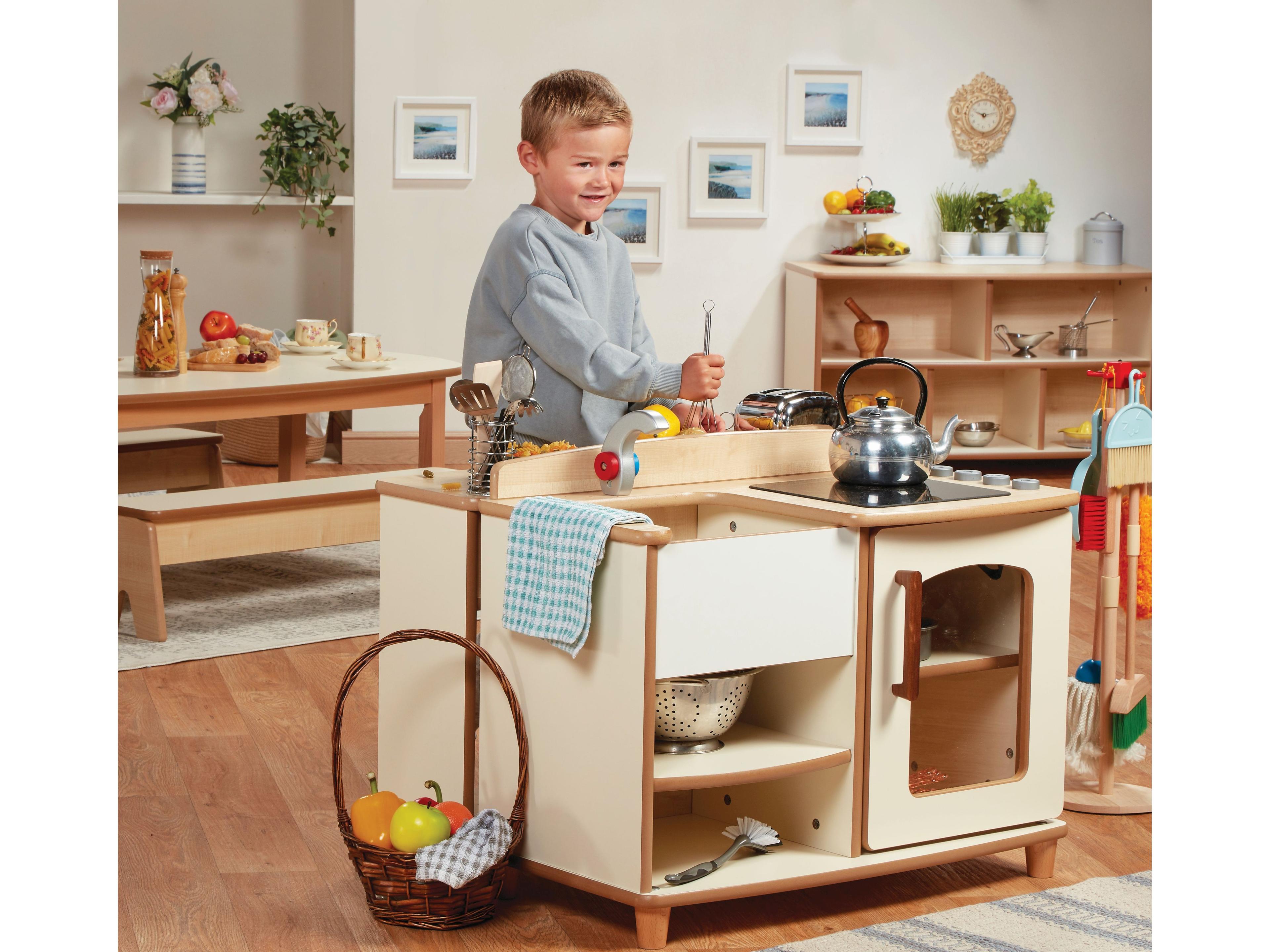 millhouse large kitchen style unit with cupboard sink and hob and child whisking bowl