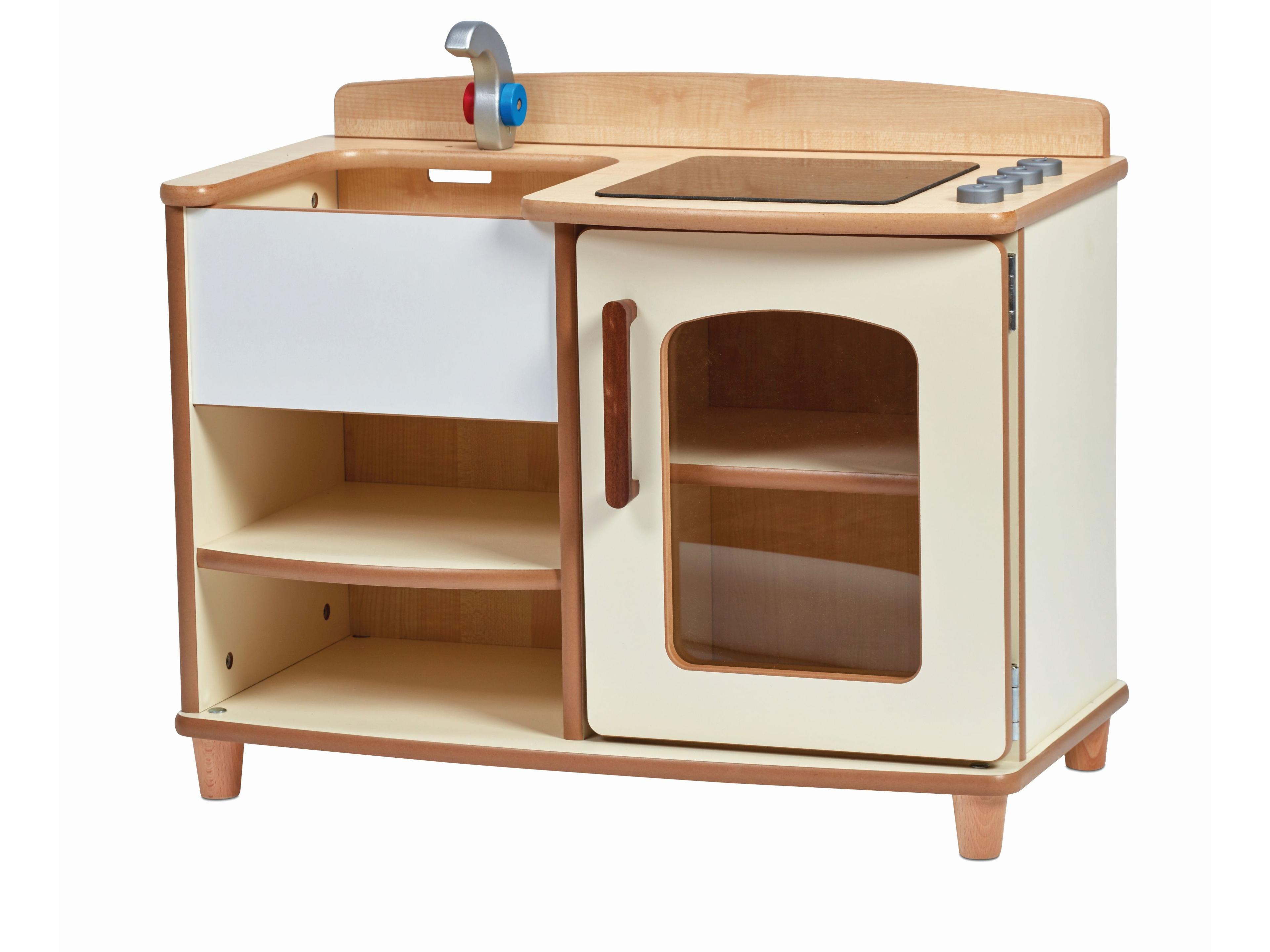 millhouse wooden and white sink role play unit with a hob and cupboard