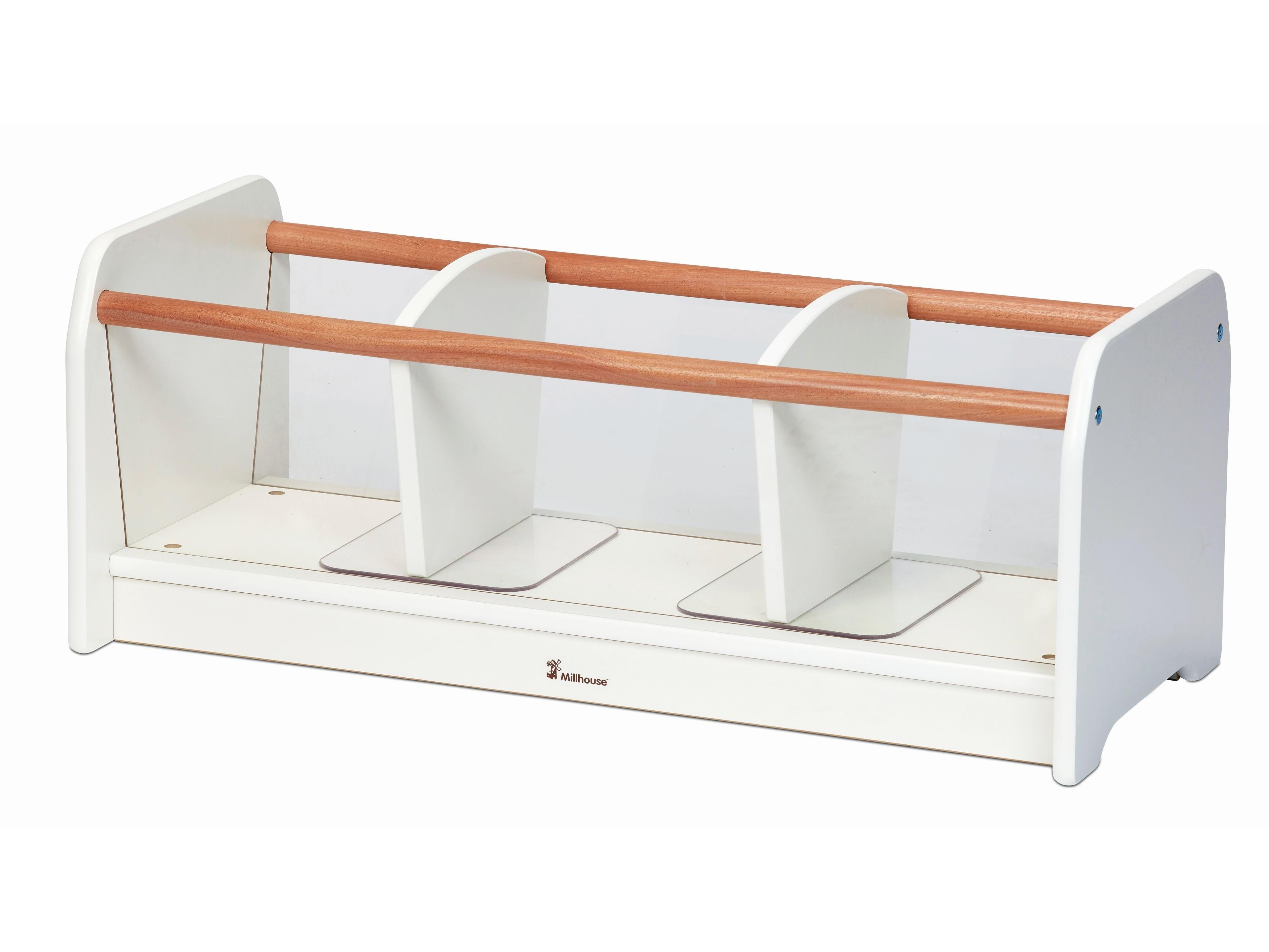 millhouse low storage unit in wooden effect for babies