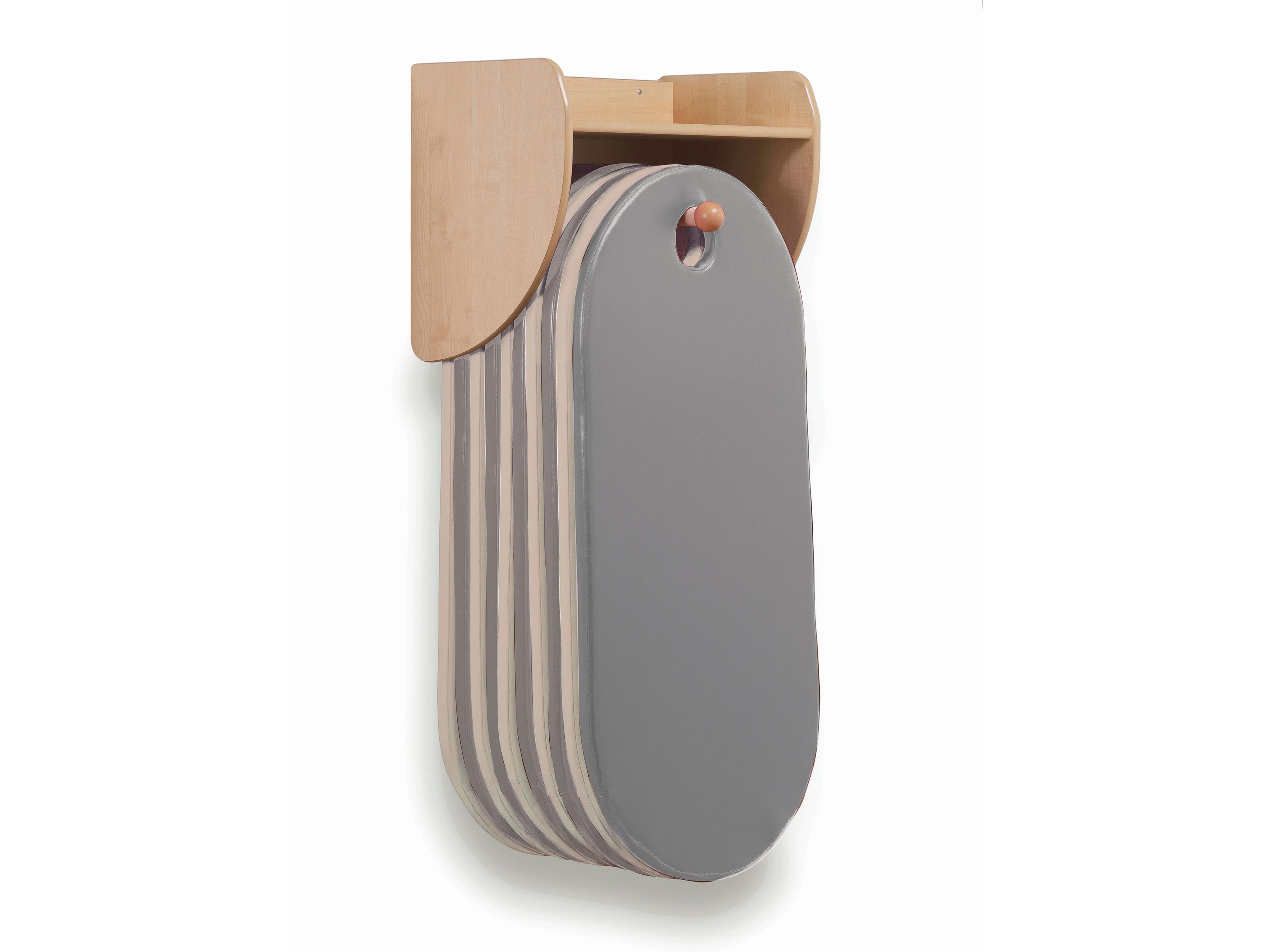 millhouse sleeping mats on a hook wooden storage unit that is wall mounted