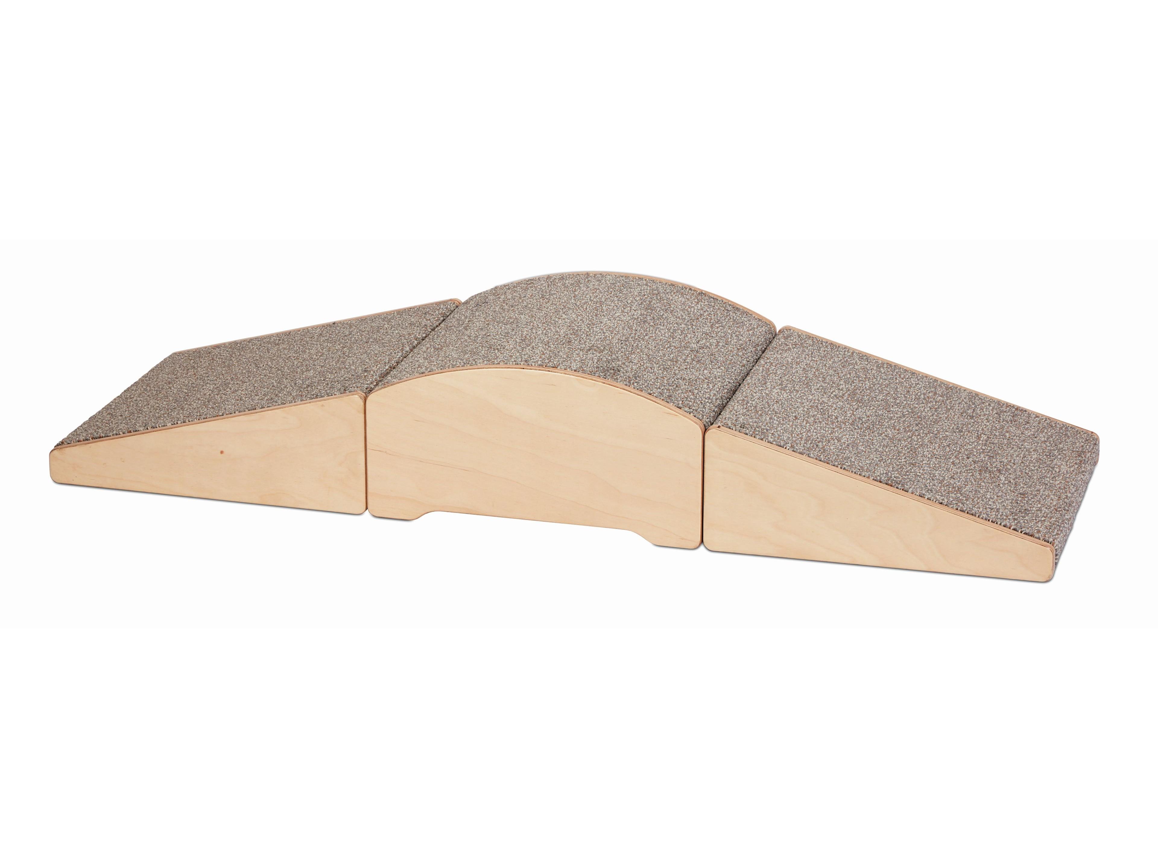 millhouse indoor trim trail with carpeted top and wooden sides, low fall height