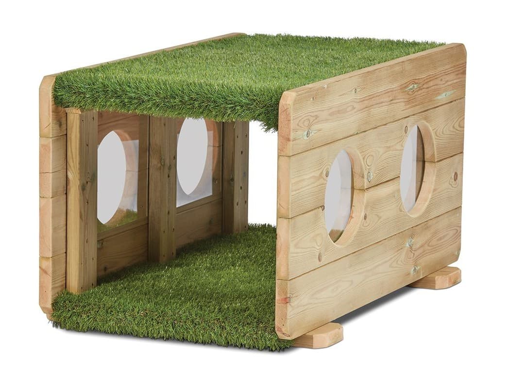 millhouse outdoor wooden panel block with artificial grass on top and perspex windows