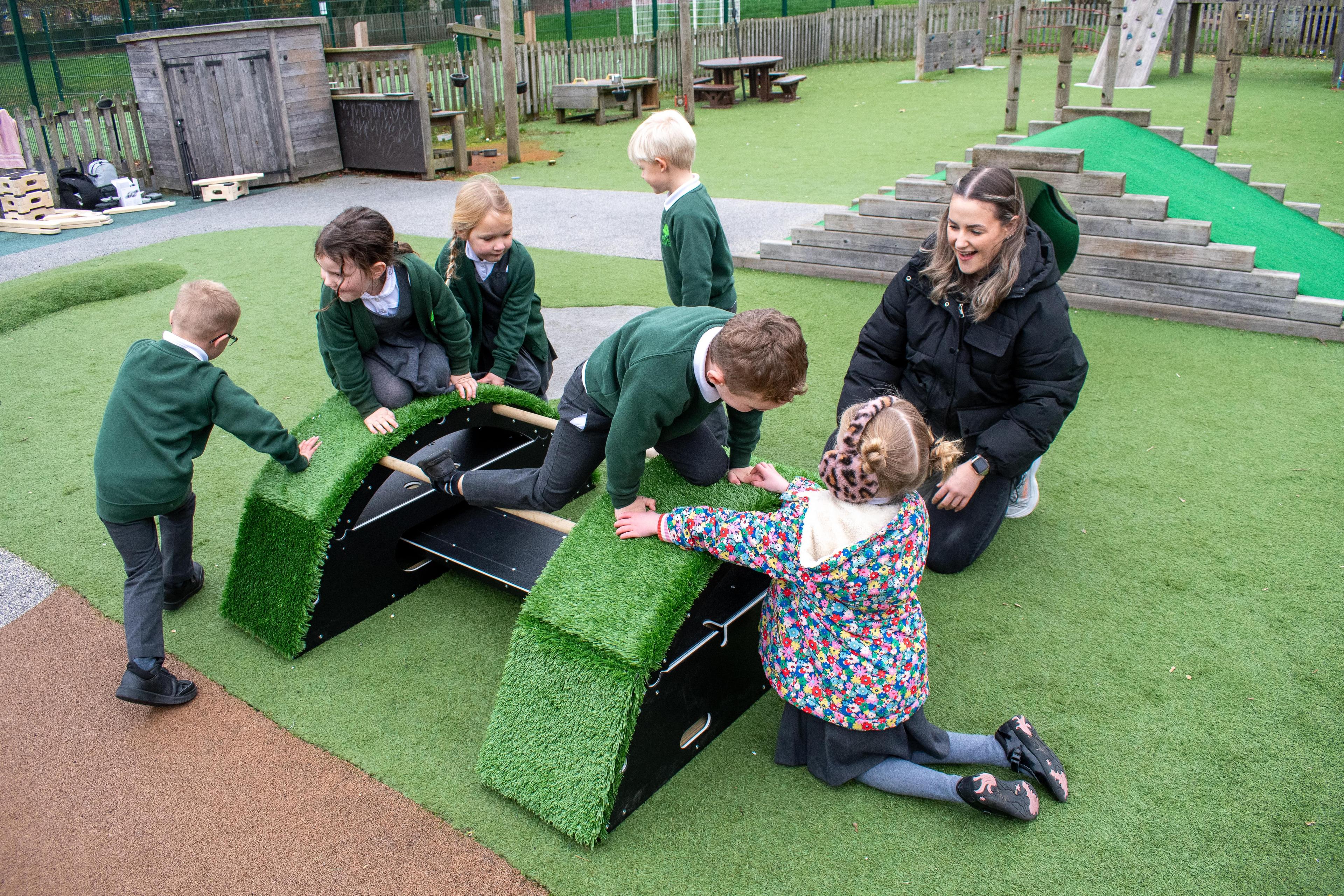 A group of children balancing on the Rockies, part of the Sports Premium Fundamental Balance and Coordination Package