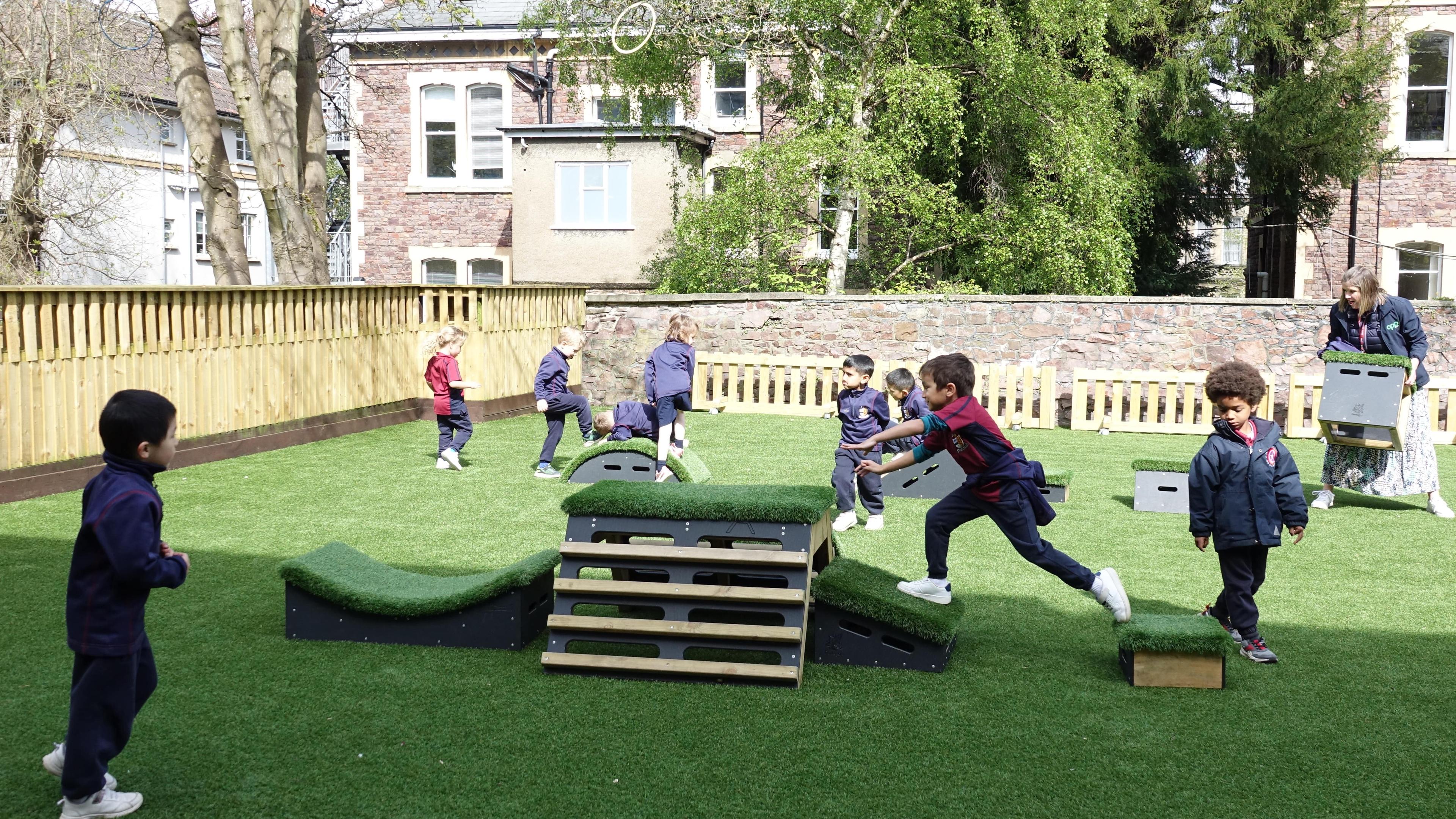 Children jumping from block to block on the Get Set Go blocks