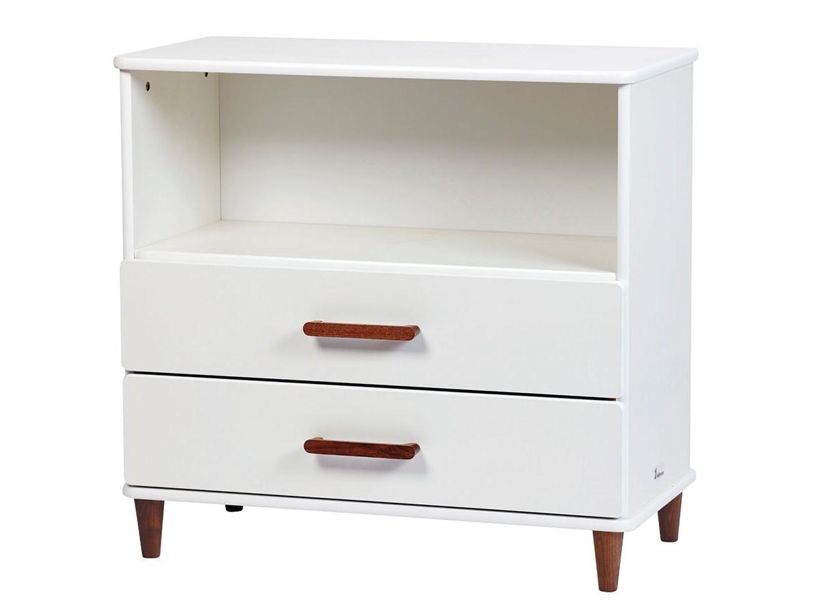millhouse white small storage unit with brown handles and legs
