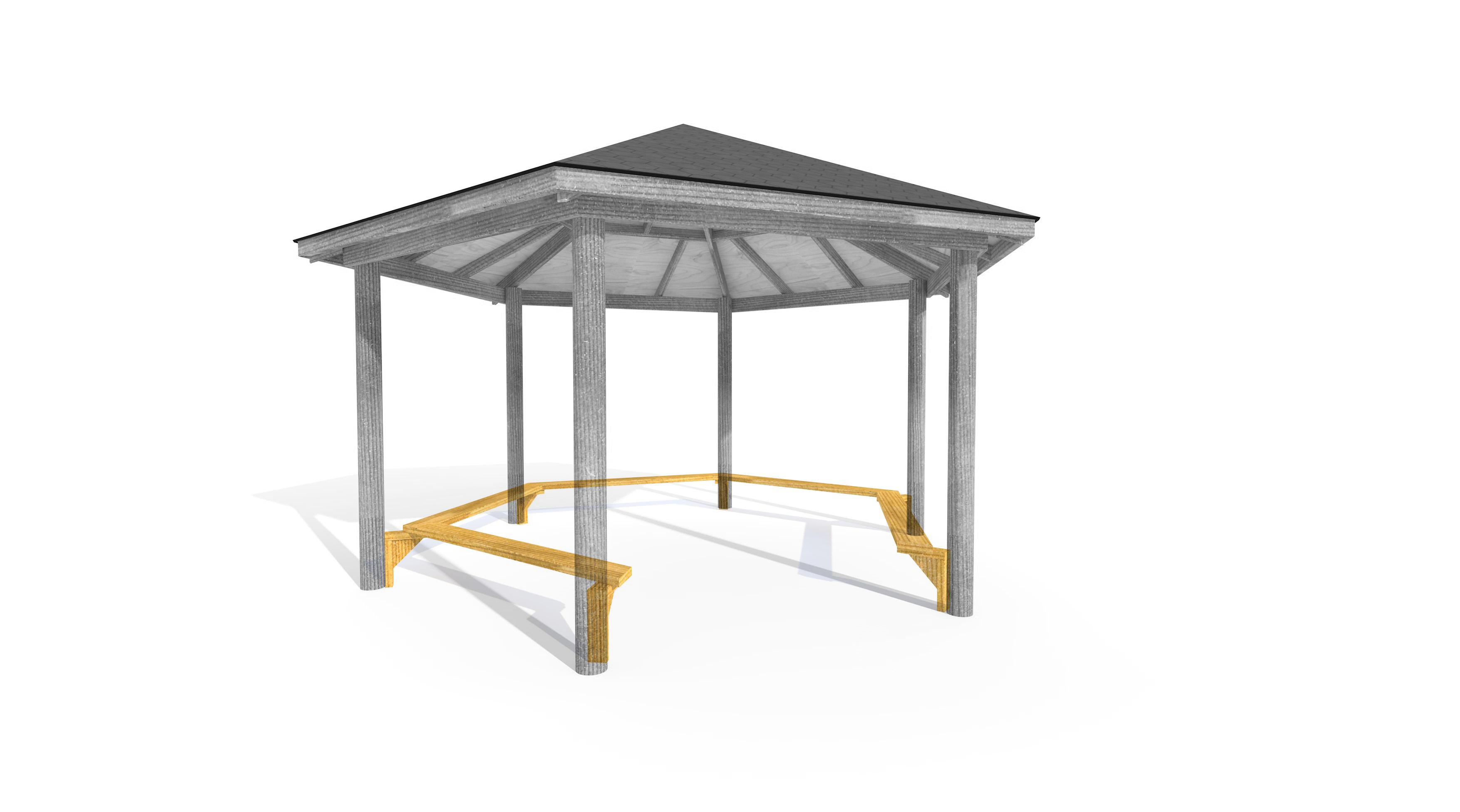 5m Wooden Gazebo 3d render