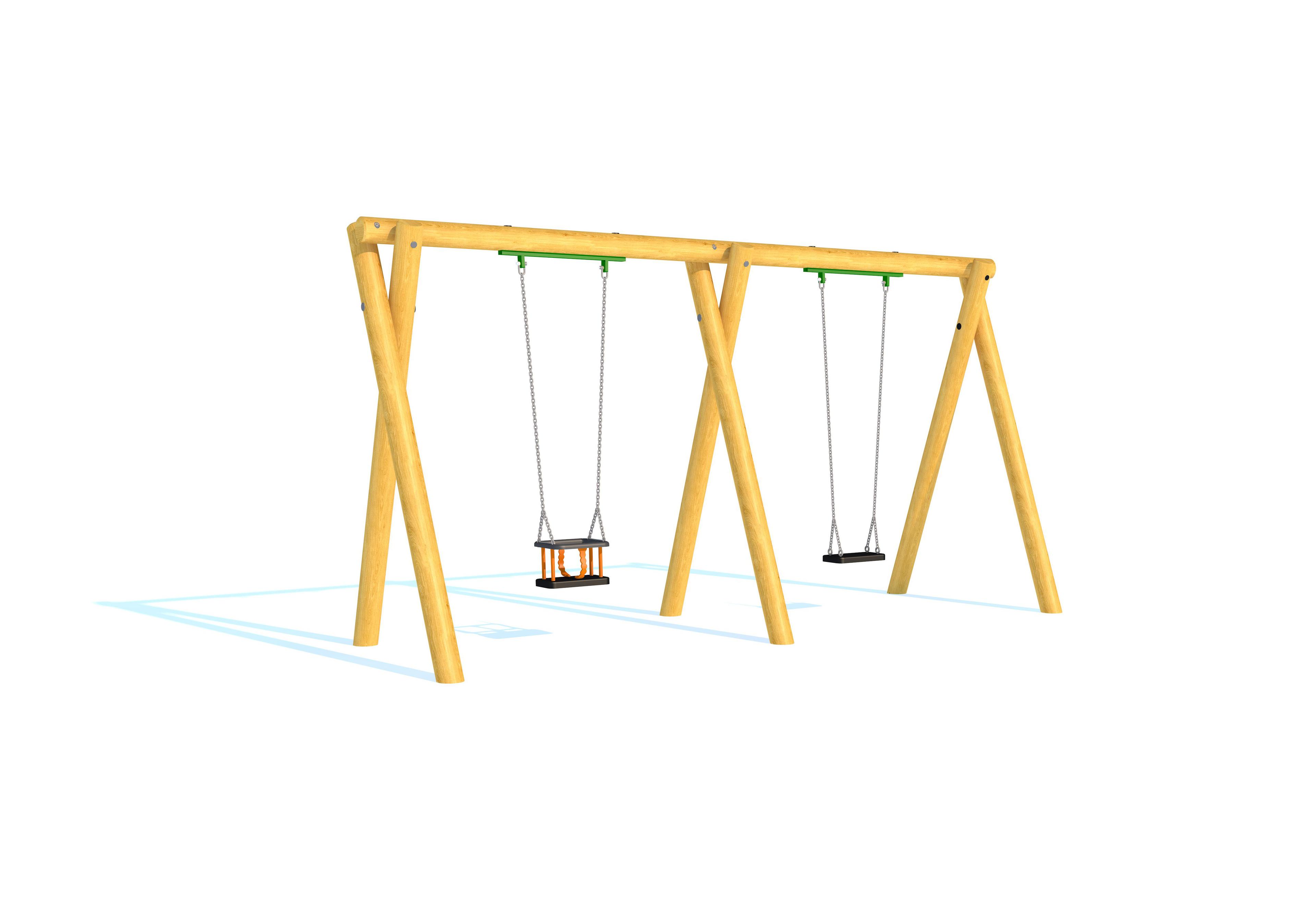 Render of swing with cradle seat and flat seat