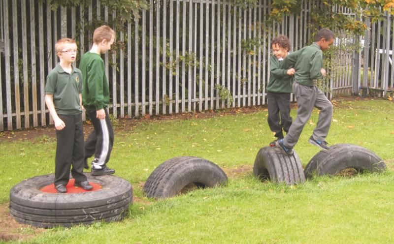 Tyre play equipment for school playgrounds