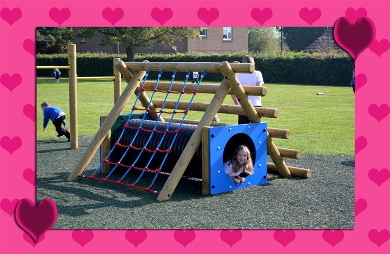 School playground equipment themed for valentines day