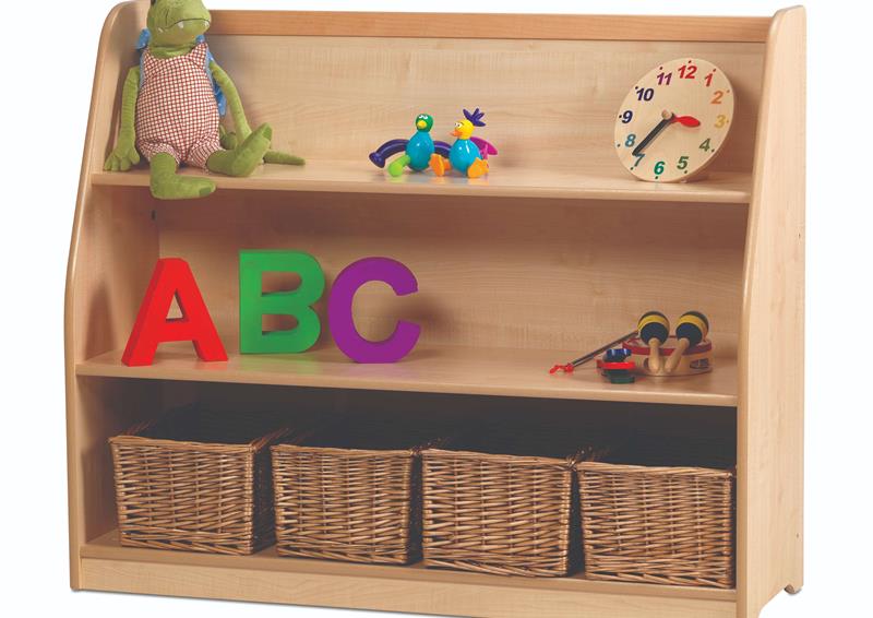 A Large Access Shelf Unit with various toys on its shelves