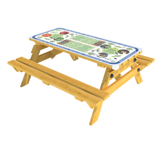 Sticker graphic representing Picnic Table with Composter and Veggies Top