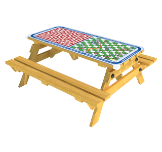 Sticker graphic representing Picnic Table with Maze and Snakes Gametop