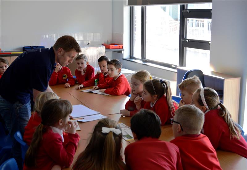 James of Pentagon Play sharing playground ideas at a school council meeting