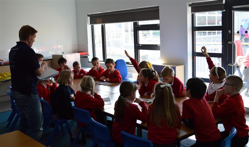 James of Pentagon Play sharing playground ideas during a school council meeting