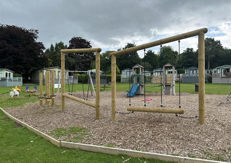 trim trail play equipment on wood chip surface